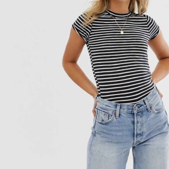 NWT Free People Night Sky Stripe T Shirt Black - Picture 1 of 10